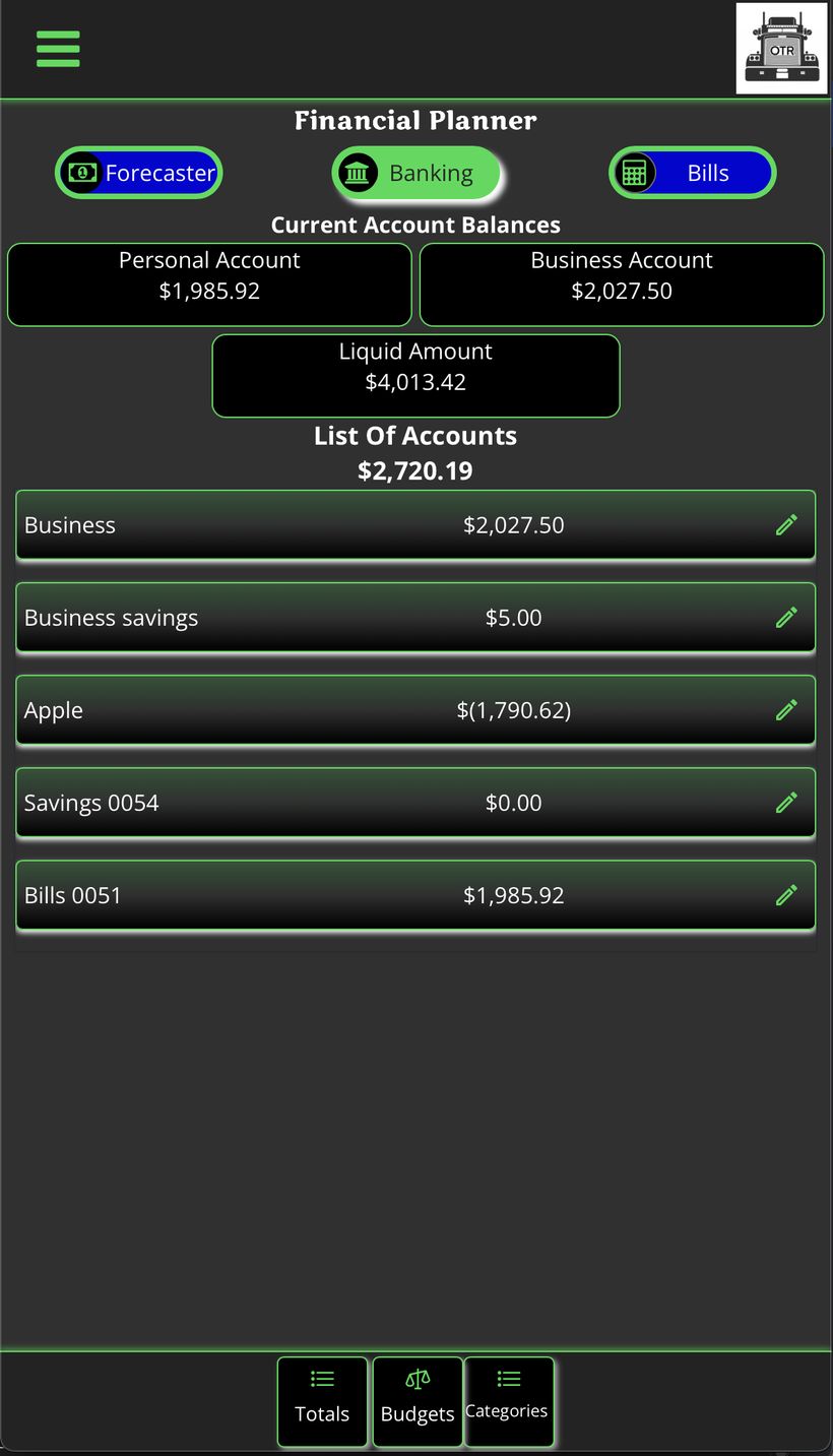 Banking account list