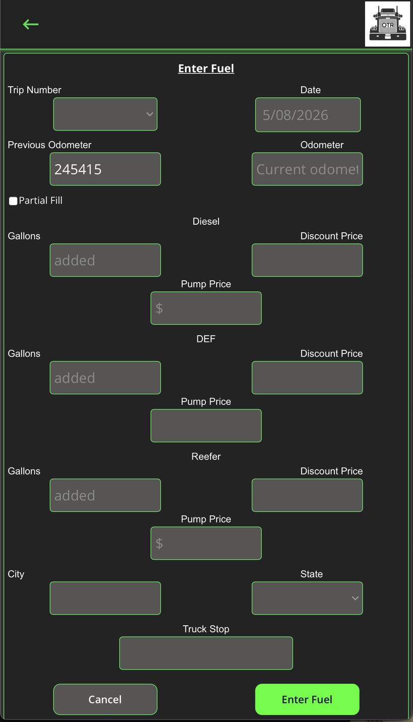 Enter fuel form