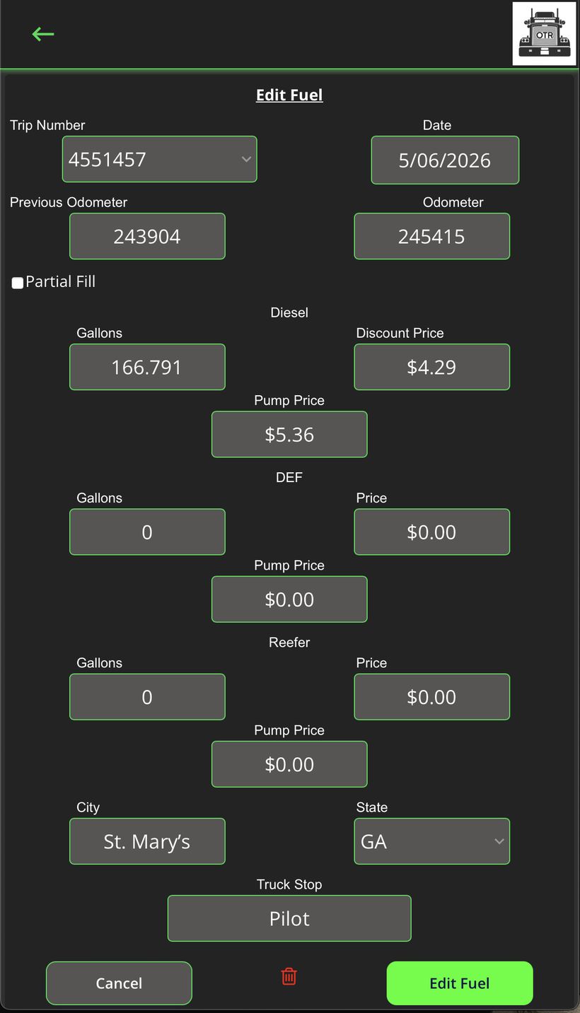 Edit fuel form