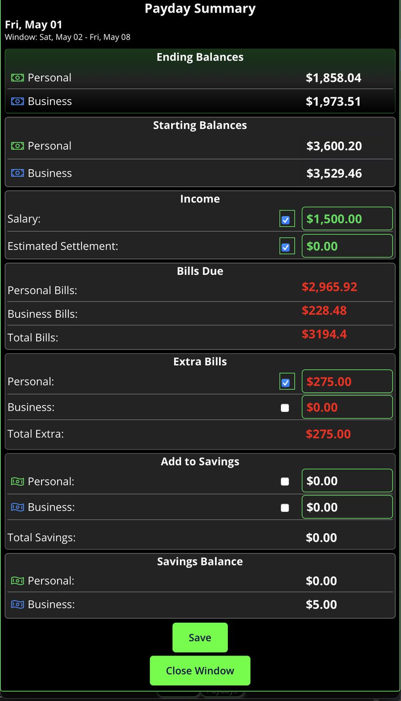 Payday summary detail